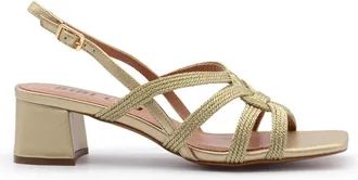 Bibi Lou Gouden leren sandalen met geweven achterkant - Dames - Sandalen met hakken - Geel - 39 EU - Leer - Schoenen