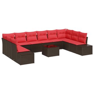 vidaXL Conjunto De Sof&aacute; De Jard&iacute;n 11 Pcs Marr&oacute;n Rat&aacute;n Sint&eacute;tico Vidaxl