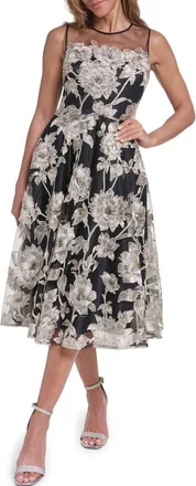 Eliza J Lace Midi Dress in Black Champa at Nordstrom, Size 16