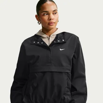 Nike Womens Nike Sportswear Loose 1/4-Snap Jacket in Black | IU1979-010
