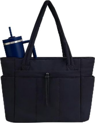 Generic Quilted Tote Bag with Cup Holder & Laptop Compartment, Large Capacity Cute Puffer Crossbody Travel Work Bags for Women (1, Black)