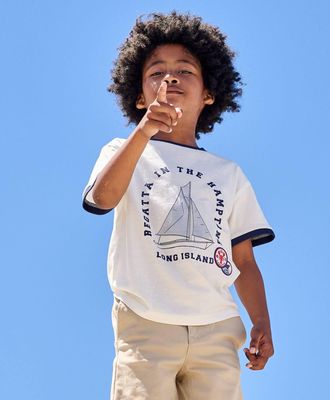 Vertbaudet Jungen T-Shirt mit Segelboot-Motiv, Recycling-Baumwolle wollwei&szlig;