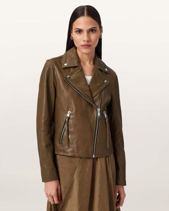 AllSaints Dalby Slim Fit Leather Biker Jacket