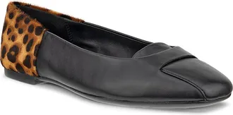 Ecco Margot Origami Ballet Flat in Black/Leopard Calf Hair at Nordstrom Rack, Size 10-10.5Us / 41Eu