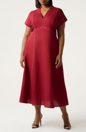 Estelle Arden Linen Blend Empire Waist Dress in Raspberry at Nordstrom, Size 18W
