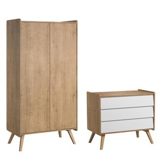 Vox Commode 3 Tiroirs Et Armoire 2 Portes Vox Vintage Bois Blanc