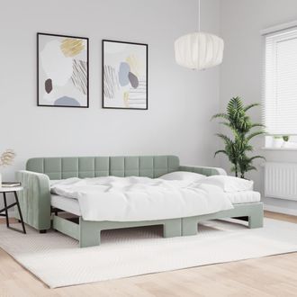 vidaXL Vidaxl - Sof&aacute; Cama Nido Con Colch&oacute;n Terciopelo Gris Claro 80x200 Cm