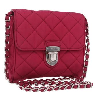 Prada Pushlock Chain Flap Quilted Tessuto Pink Nylon Handbag (Pre-Owned)