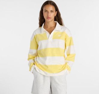 New Balance Womens Rugby Long Sleeve in Yellow Cotton Jersey, size X-Large