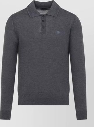 Etro wool silk fine-knit long-sleeve polo shirt