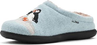 L.L.Bean Daybreak Scuff Motif 2 Womens Slippers Oyster Blue/Puffins : 10 B - Medium, Wool