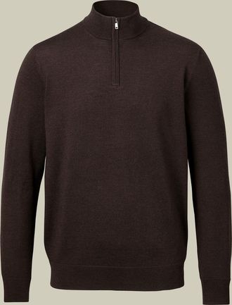 CHARLES TYRWHITT Pure Merino Zip Neck Wool Jumper - Chocolate Brown Size Medium by Charles Tyrwhitt