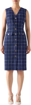 L.k. Bennett Vita Windowpane Tweed Dress in Navy at Nordstrom Rack, Size 14 Us / 18 Uk