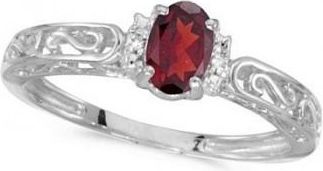 Allurez Oval Ruby & Diamond Filigree Antique Style Ring 14k White Gold