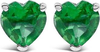 House of Brilliance 14K Gold 5MM Heart Cut Gemstone Solitaire Stud Earrings in Green Emerald | White at Nordstrom