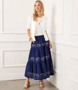 Karen Kane Evi Embroidered Tiered Skirt In Navy