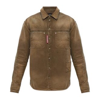 Dsquared2 Denim Shirts, male, Brown, Size: 3XL Vintage-effect Denim Shirt
