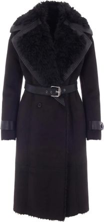 Patrizia Pepe Coating met su&egrave;de-effect - Dames - Jas met riem - Zwart - S - Su&egrave;de - Jassen