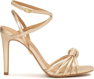 Kazar Gouden hoge stiletto sandalen met dunne bandjes en knopen - Dames - Sandalen met hakken - Geel - 40 EU - Leer - Schoenen