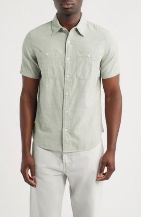 AG - Adriano Goldschmied Mason Classic Fit Short Sleeve Button-Up Work Shirt in Faded Moss at Nordstrom, Size Xx-Large