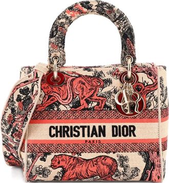 Dior Borsa a tracolla Lady D-Lite media in rafia con ricamo - Multicolore