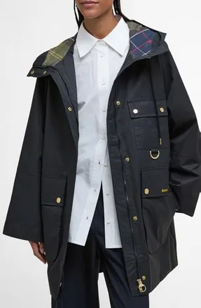 Barbour Arla Waterproof Hooded Jacket in Black/classic Tartan at Nordstrom, Size 10