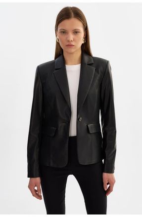 LaMarque Davie | Faux Leather Fitted Blazer in Black at Nordstrom, Size Xx-Small