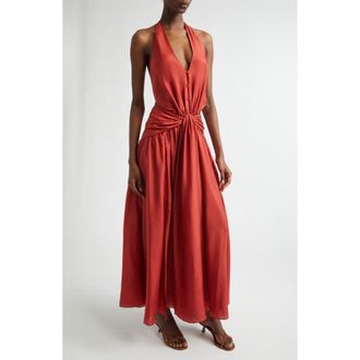 Zimmermann Indra Plunge Halter Silk Maxi Dress in Raspberry at Nordstrom, Size 1