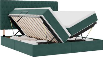 vidaXL Letto Con Contenitore Led E Materasso Verde Scuro 200 X 200 Cm Vidaxl