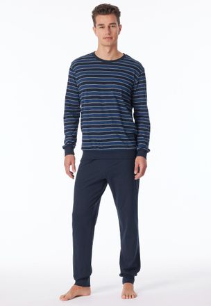 Schiesser Schlafanzug UNCOVER BY SCHIESSER, Herren, Gr. 48, 800, blau, Single Jersey, Obermaterial: 100% Baumwolle, bequem lang, Rundhals, Homewear-Sets Schlafa