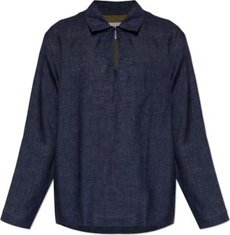 Paul Smith Linnen V-hals Shirt - Heren - Casual Overhemden - Blauw - L - Linnen - Overhemden