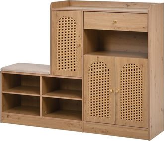 Urban Meuble Zapatero con banco y puertas de rat&aacute;n, 142 cm