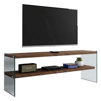 Dmora Dmora - Mueble De Televisi&oacute;n Sargas, Aparador De Sal&oacute;n, Mueble Bajo Para Tv, Base De Pared Equipada, 120x35h45 Cm, Nogal Oscuro, Con Embalaje Reforzad
