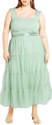 City Chic Sherie Sleeveless Tiered Tulle Dress in Minty at Nordstrom Rack, Size Xs/14W