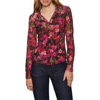 Sanctuary Mesh Button-Down Shirt in Berry Glow Red at Nordstrom Rack, Size X-Large P