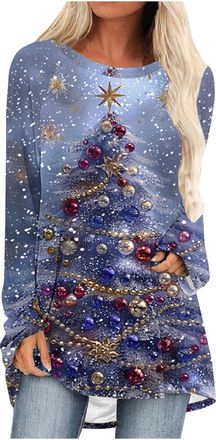 Generic Christmas Sweatshirts for Women Xmas Tree Graphic Long Sleeve Tops Loose Casual T-Shirts Ladies Christmas Jumpers Crewneck Lightweight Comfy Pullover 