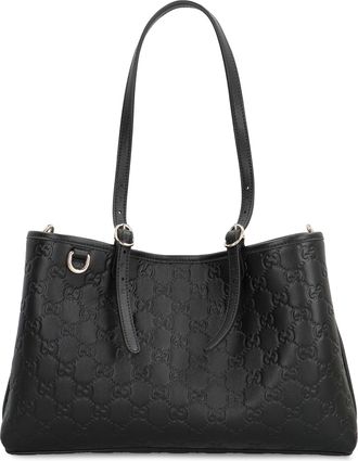 Gucci Womens Tote Bag Gg Emblem Media Black Leather Calfskin