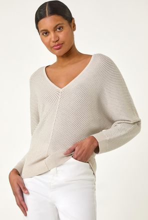Roman Textured Relaxed V-Neck Knit Jumper