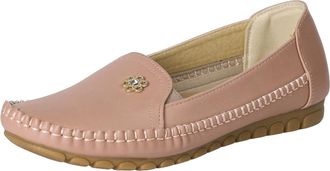 Generic Flat Shoes for Women Stylish Orthopedic Leather Shoes Ballet Flat Comfortable Women Lightweight Loafers for Daily Wear Beach Travel (5.5) Pink