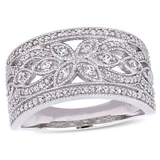 Mimi & Max 1 1/3ct TGW Created White Sapphire Filigree Ring 10k White Gold