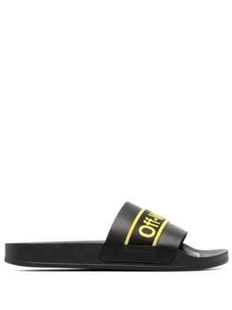 ★人気★【Off-White】★LOGO PRINT LEATHER SLIDER SANDAL★ OFF-WHITE (オフホワイト) ロゴ プリント スライドサンダル POOL