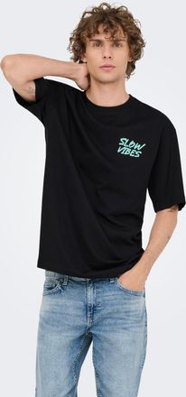 Only & Sons T-Shirt ONLY & SONS ONSFRANK RLX SS TEE NOOS, Herren, Gr. XXL, schwarz print:slow vibes, Jersey, Obermaterial: 100% Baumwolle, bedruckt, relaxed fit n