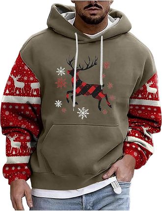 Generic Mens Christmas Hoodie Sweatshirt Mens Christmas Print Hooded Long Sleeve Hoodies Top Funny Christmas Jumpers Santa Festive Sweatshirt Xmas Party Hoode