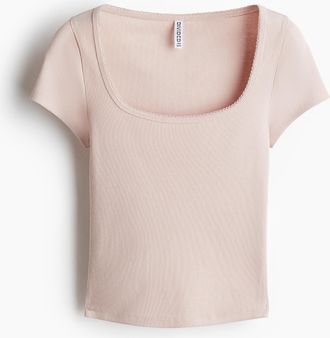 H&M Geripptes T-Shirt mit Picot-Besatz - Pink