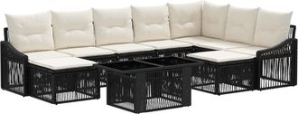 vidaXL Conjunto De Sof&aacute;s De Jard&iacute;n 10 Uds. Negro Y Blanco Crema Vidaxl