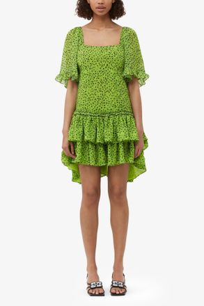 Ganni Chiffon Mini Dress - Size 32 Green