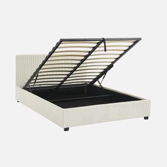 Sweeek Cama Con Somier Abatible Y Cabecero Con Acabado En Pana Gruesa, 140x190cm