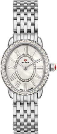 Michele Serein Oval Diamond & Mother-of-Pearl Bracelet Watch, 24mm x 27mm in Silver at Nordstrom
