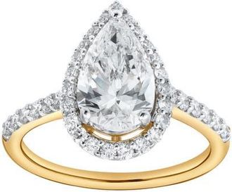 LuvMyJewelry Hana 14K Yellow Gold Pear Lab Grown Diamond Halo Engagement Ring - 2.45 Ct at Nordstrom, Size 7