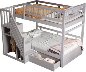 STILVORA Litera, Cama 2 Plazas Con Escalera Con Almacenaje, Caj&oacute;n Y Barandillas, 90 &times; 200 Cm, Sin Colch&oacute;n